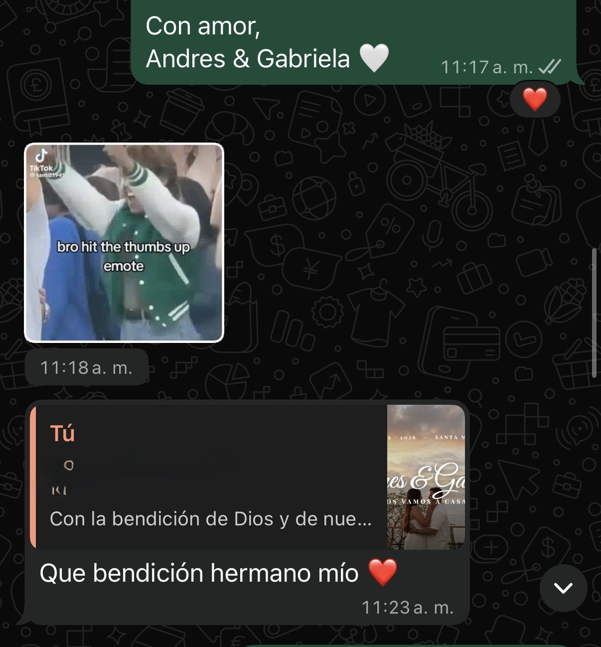 Reacción real por WhatsApp: 'Que bendición hermano mío'